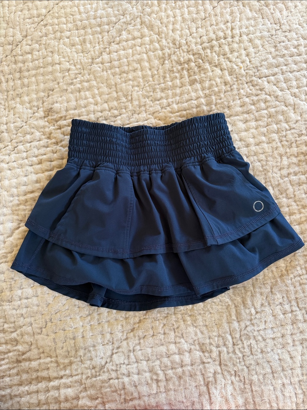Navy Layered Active Skort with Smocked Waist